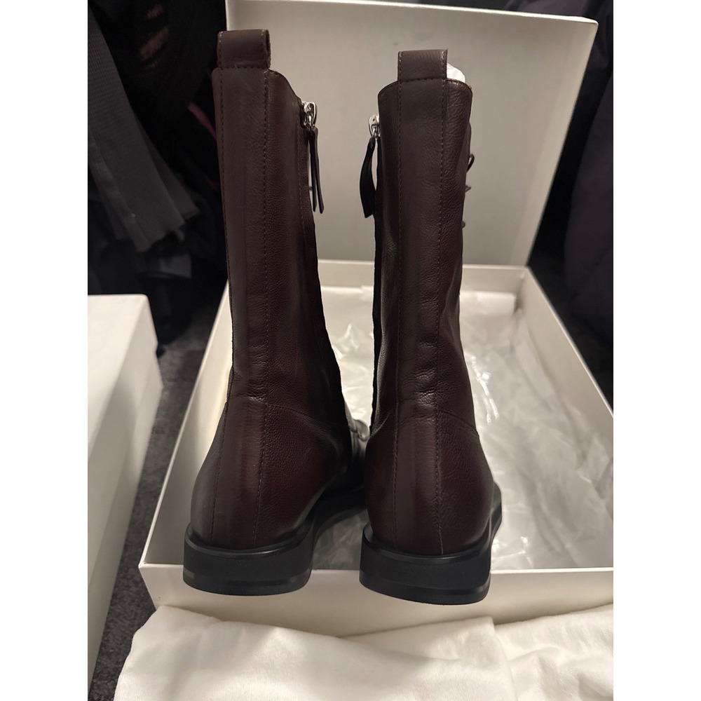 The Row Patty Boot Dark Brown Vegetable Leather Lace Up Zip Mid-Calf 38.5 F1141 - Picture 2 of 8